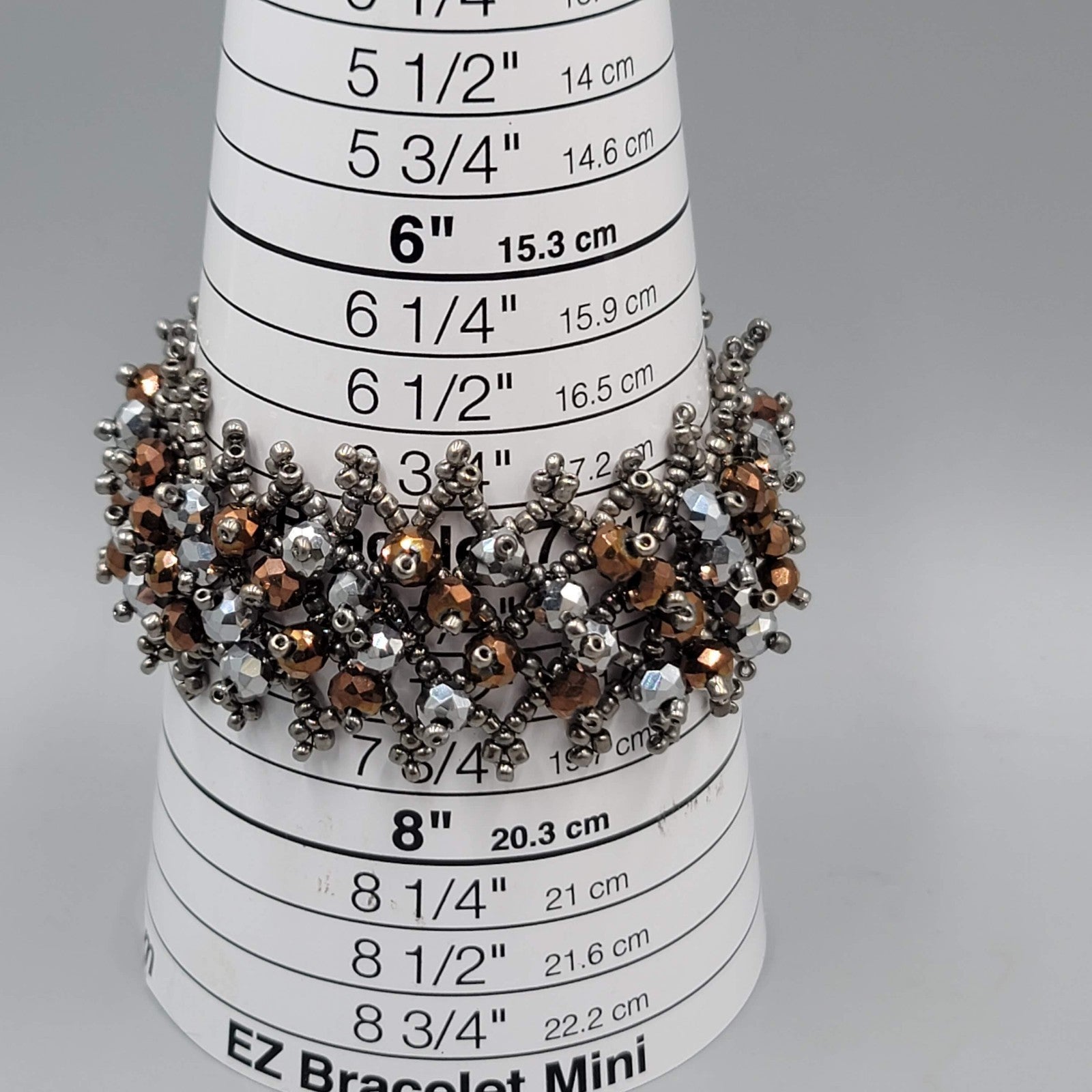 Gray Silver Copper tone Faceted Beads Bracelet 7"