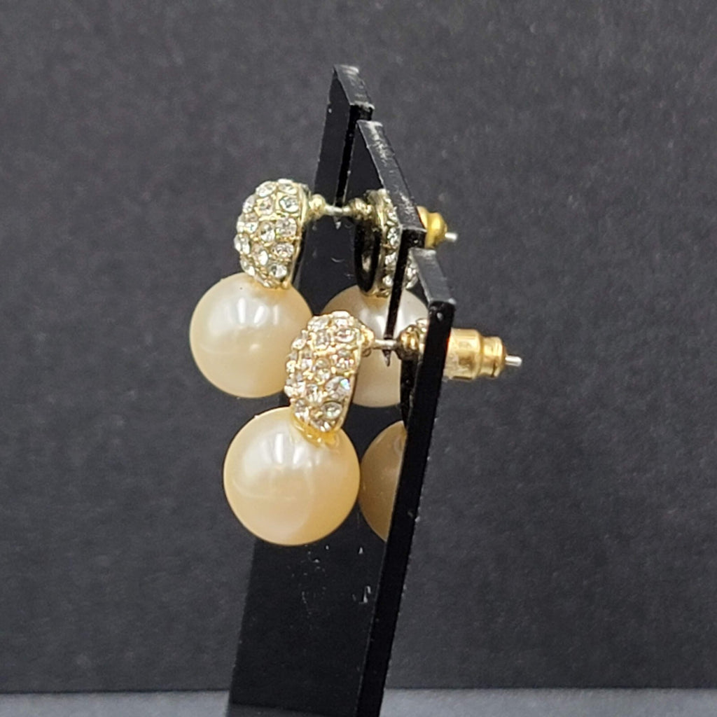 Pierced Earrings Imitation Pearl Crystal Rhinestone Drop 3/4"