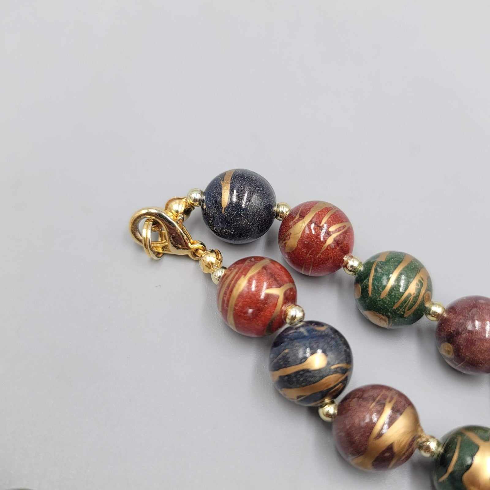 Vintage Multicolor Fall Colors Beads Necklace Gold tone  32"