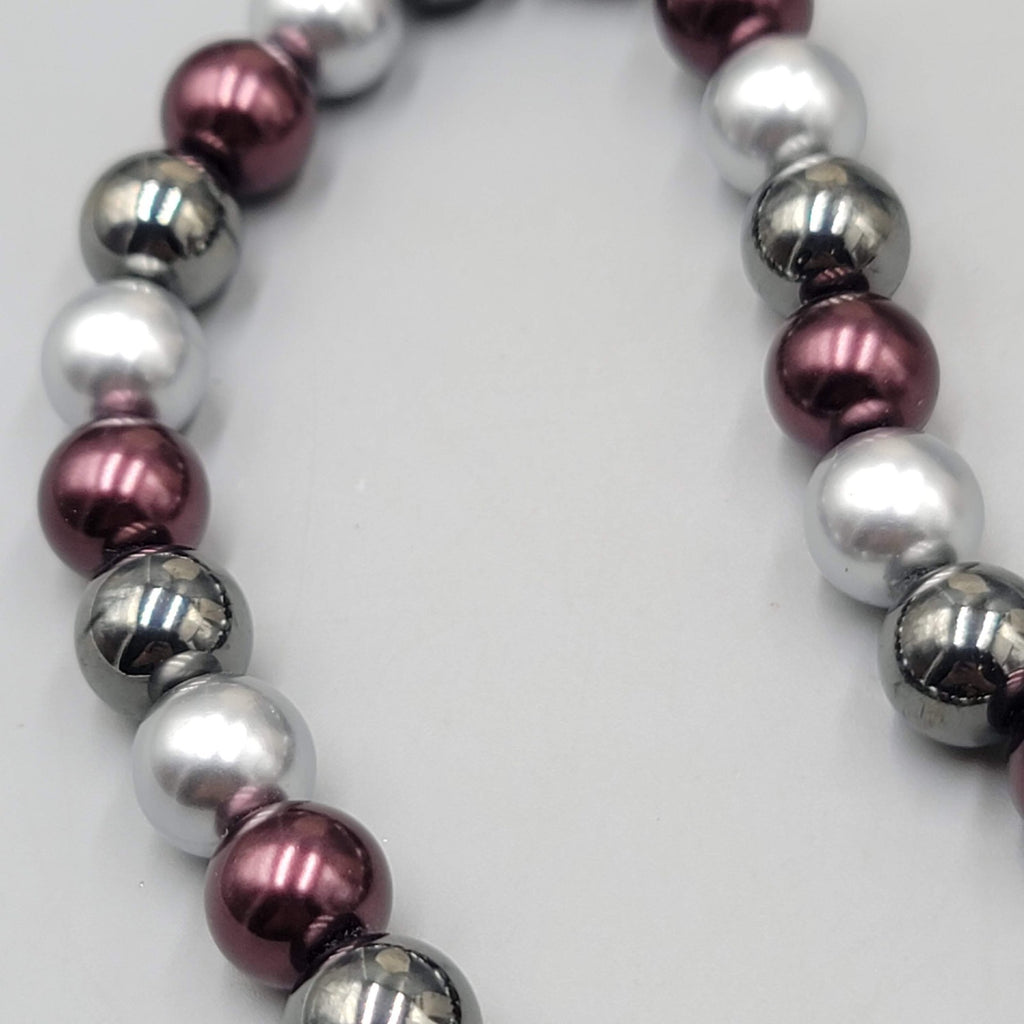 Large Bead Necklace Purple Gray Black Rhinestone Magnet Closure 16"