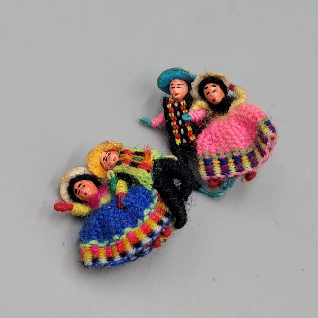 Vintage Guatemala Worry Doll Pierced Earrings 1.25 in