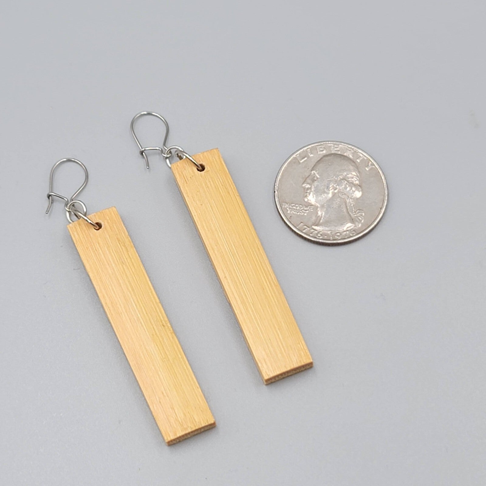 Sun Motif Wood Pierced Earrings Silver tone Dangle 2.25"
