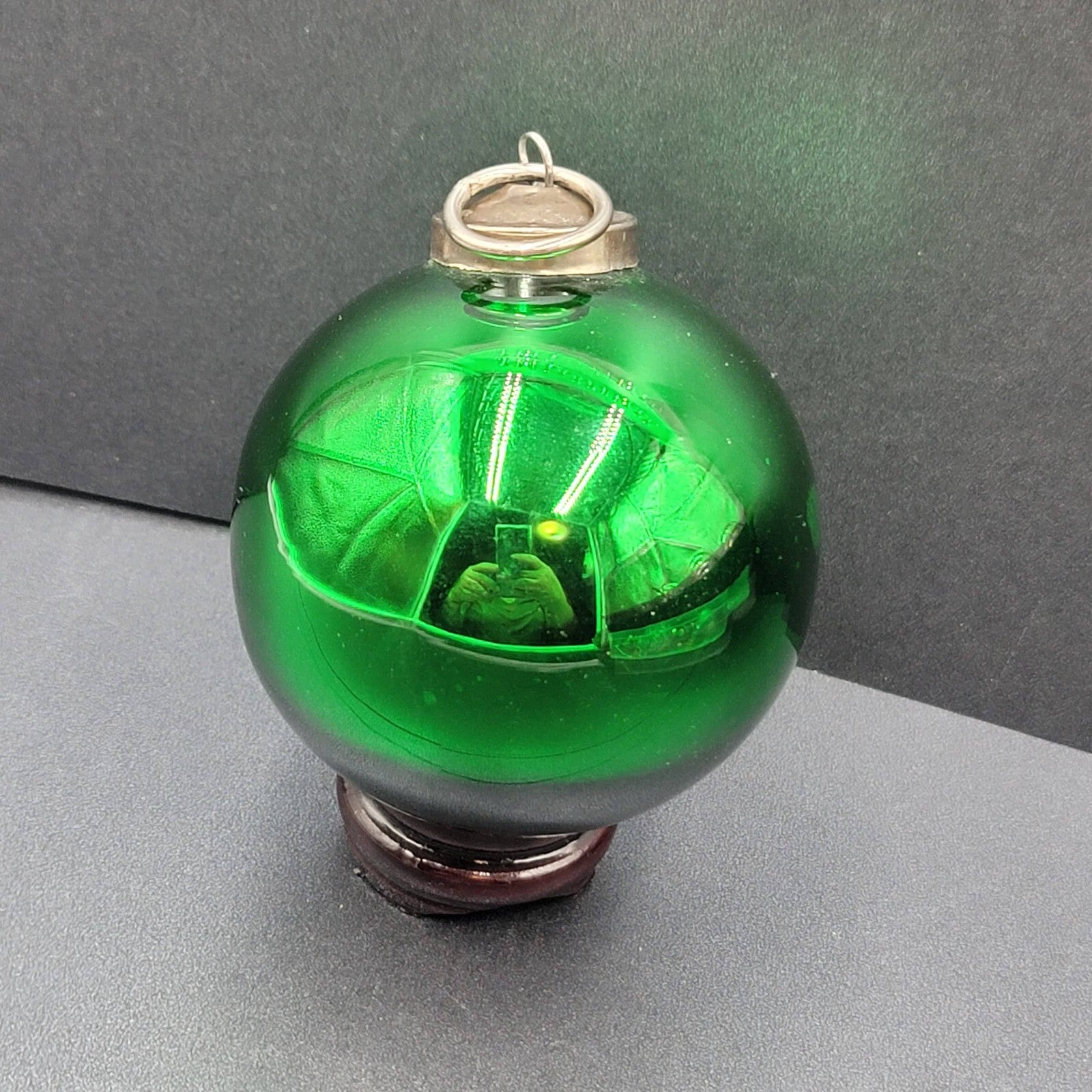 Vintage Glass Kugel Style Solid Green Christmas Tree Ornament 2.5"