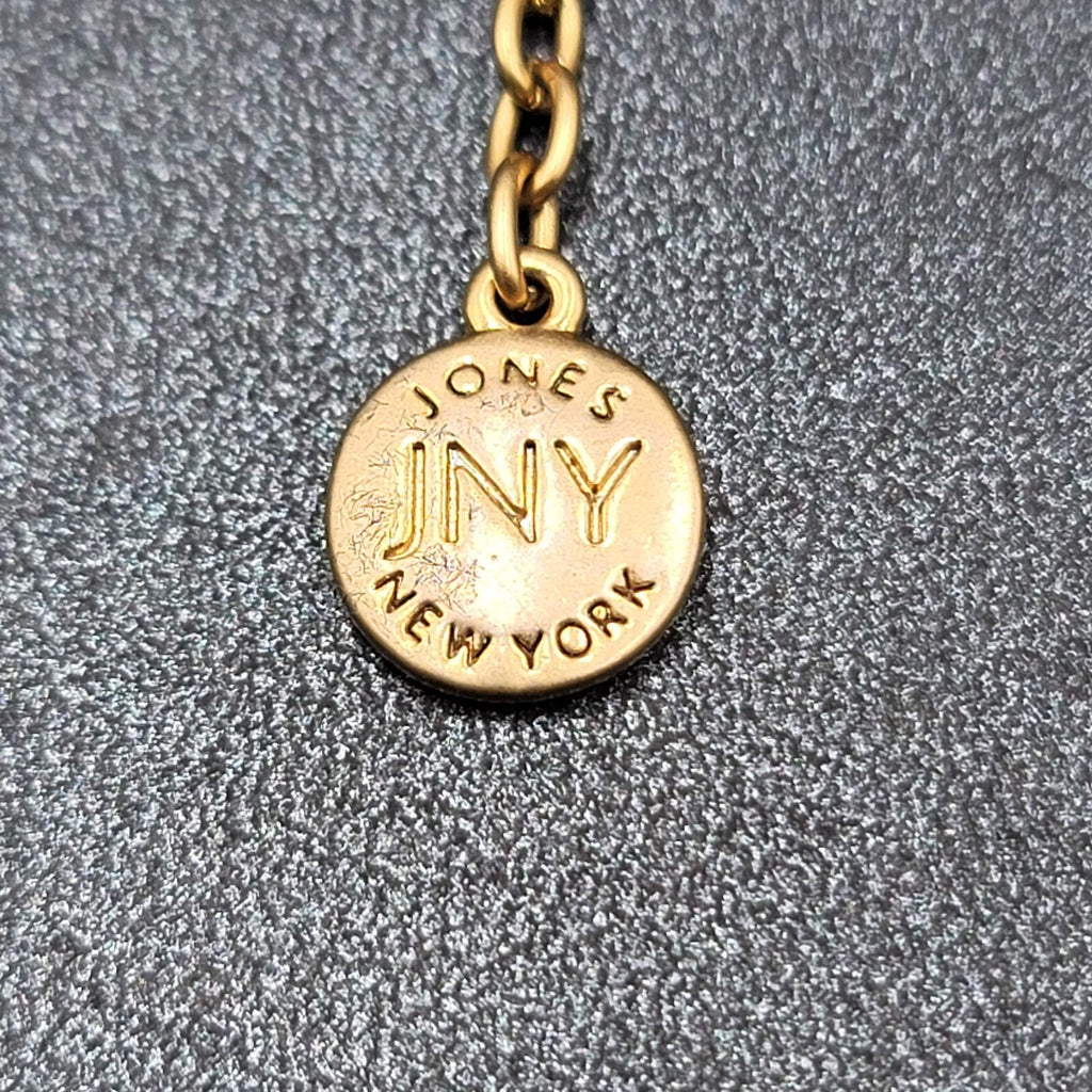 JONES NEW YORK JNY Signed Gold Tone Blue Chunky Beads Necklace 16"-19"