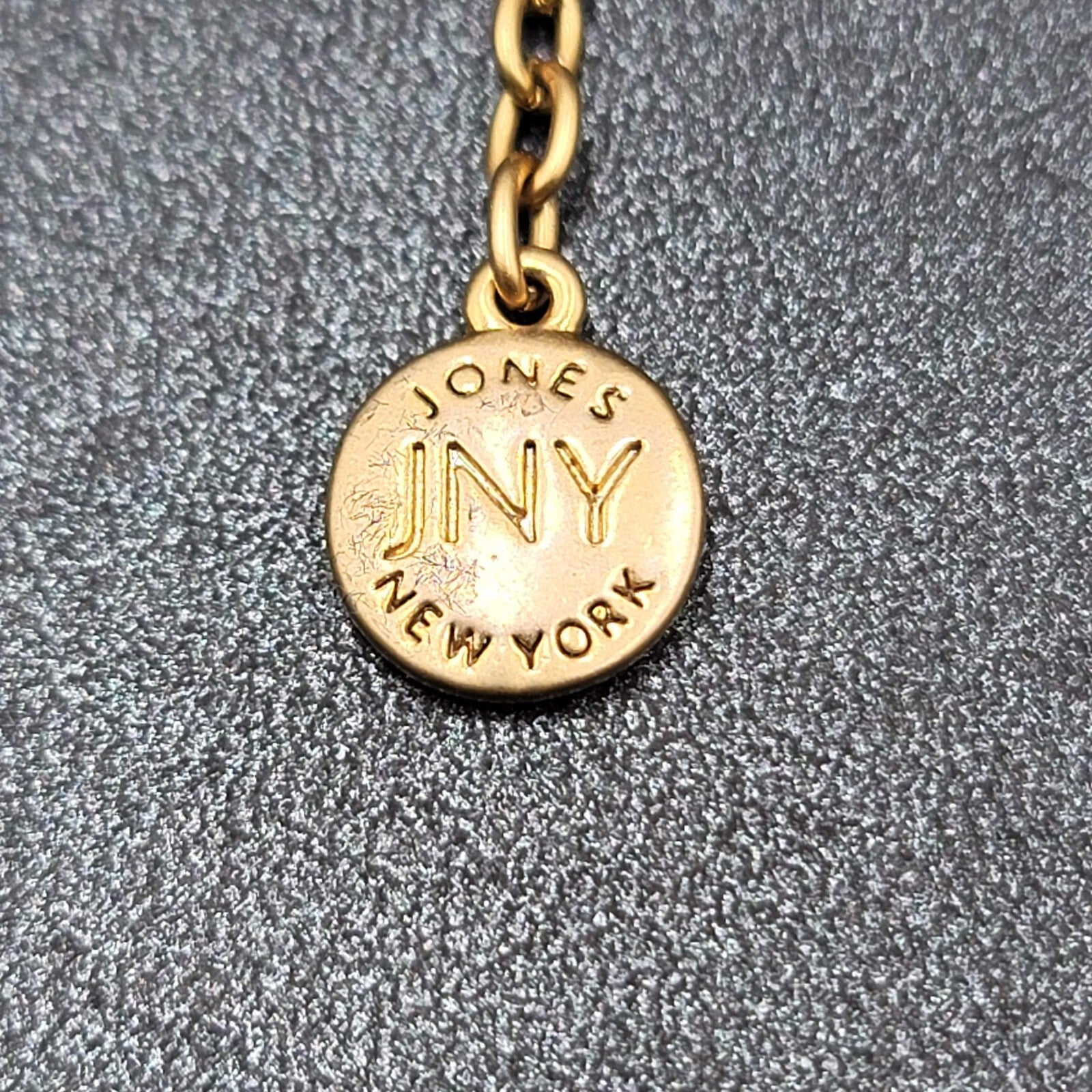 JONES NEW YORK JNY Signed Gold Tone Blue Chunky Beads Necklace 16"-19"