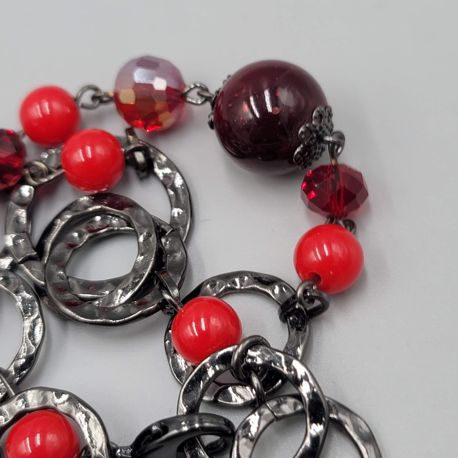 Premier Designs Bracelet Black & Red Bead Double Chain Adjustable 7"