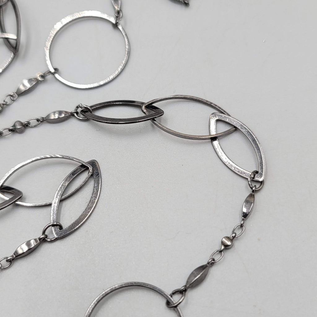 Long Thin Geometric Chain Necklace Gunmetal  Gray Black Metal 52"