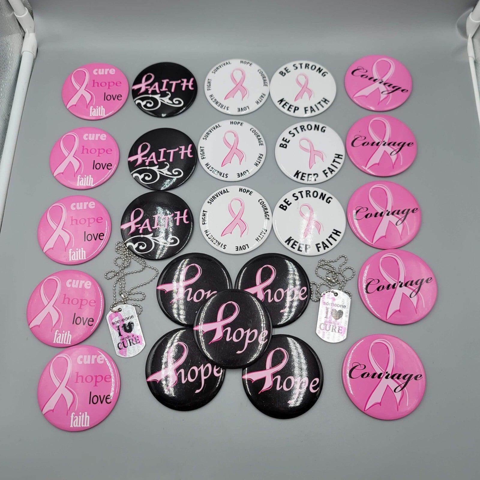 24 Breast Cancer Awareness Ribbon Logo Round 3 in Button LOT Pin Badge
