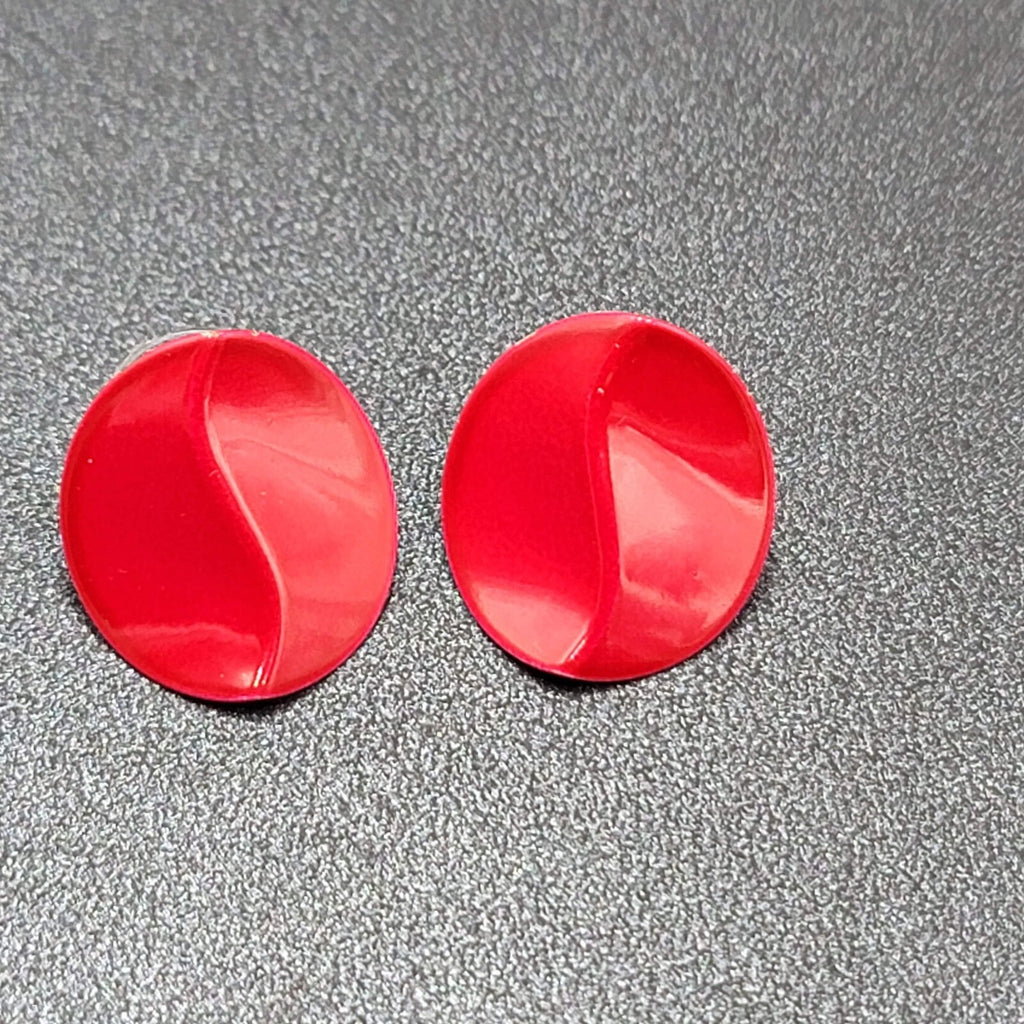 Vintage Pierced Earrings Red Enamel Crimped Round Studs 3/4"