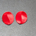 Vintage Pierced Earrings Red Enamel Crimped Round Studs 3/4"