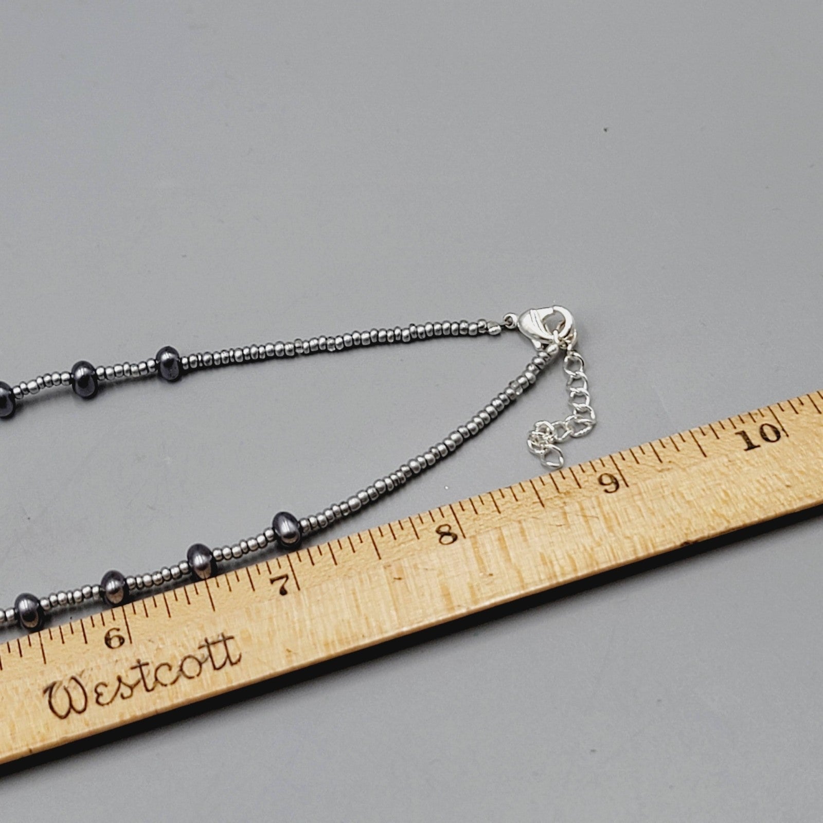 Black Hematite Beaded Necklace Silver Tone Circle Pendant Adjustable 18 Inch
