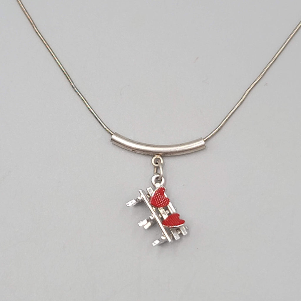 Red Heart Lovers Bench Pendant Sterling Silver Necklace Snake Chain 16"