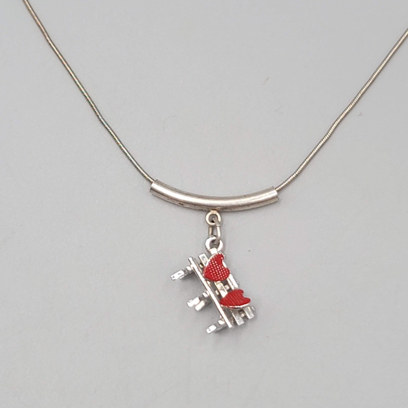Red Heart Lovers Bench Pendant Sterling Silver Necklace Snake Chain 16"