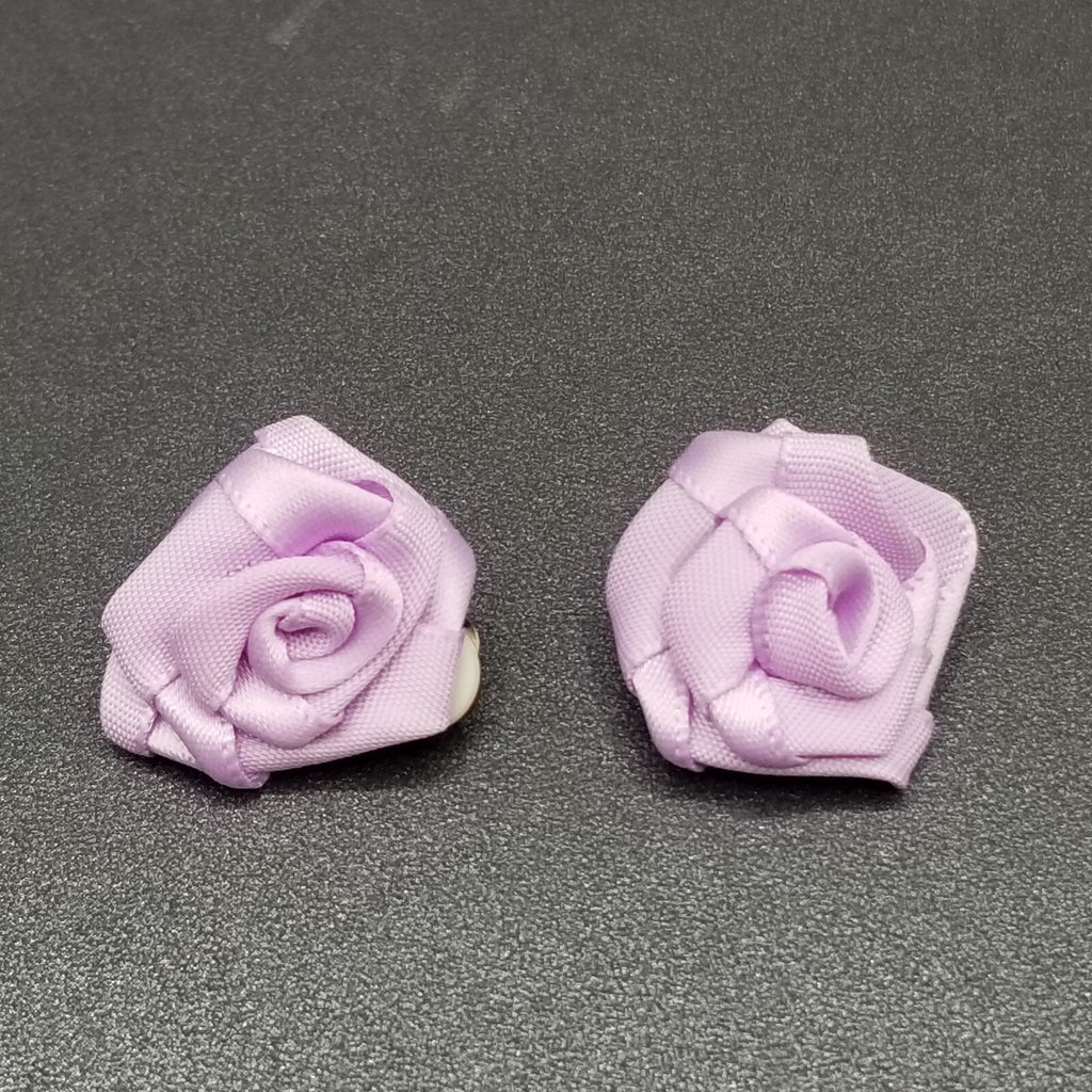 Vintage Clip on Earrings Purple Fabric Flower Bow Statement Stud 1"