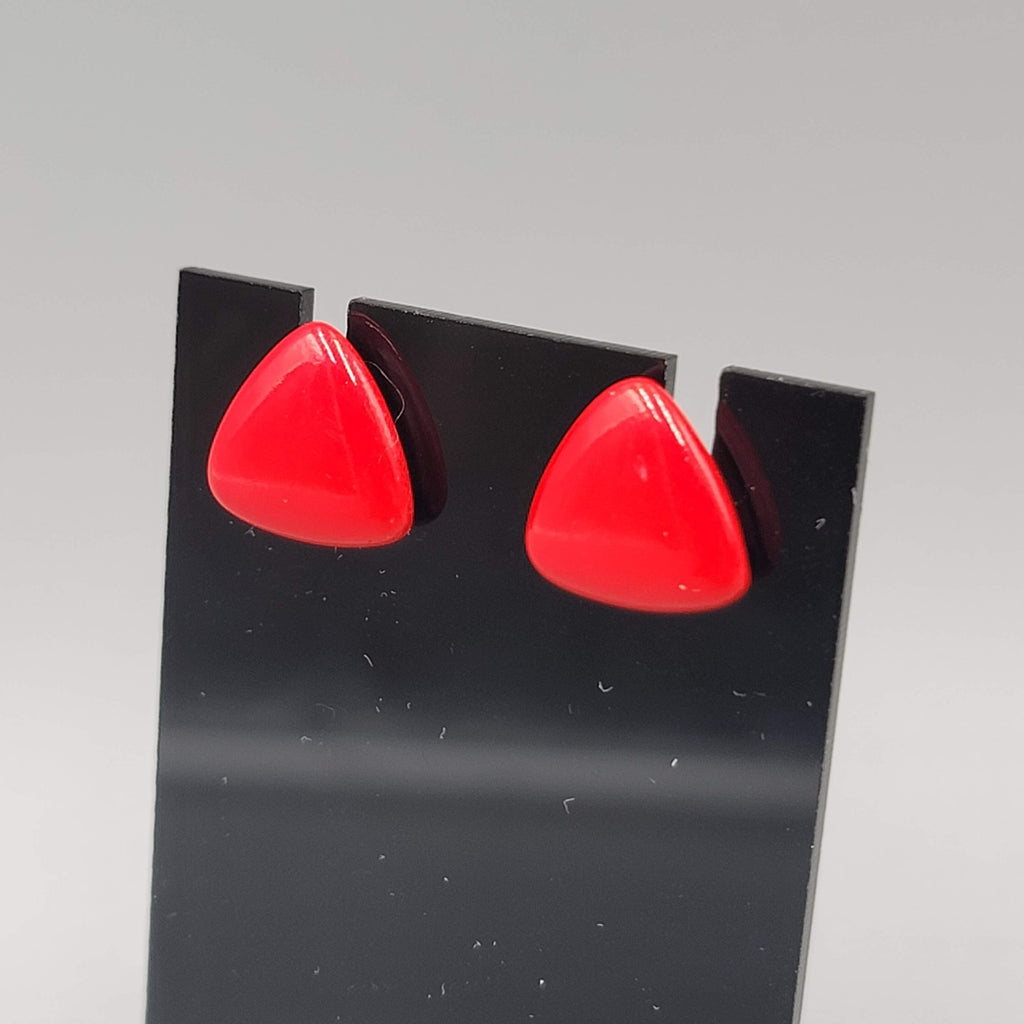 Vintage Red Enamel Triangle Studs Pierced Earrings 3/8 in
