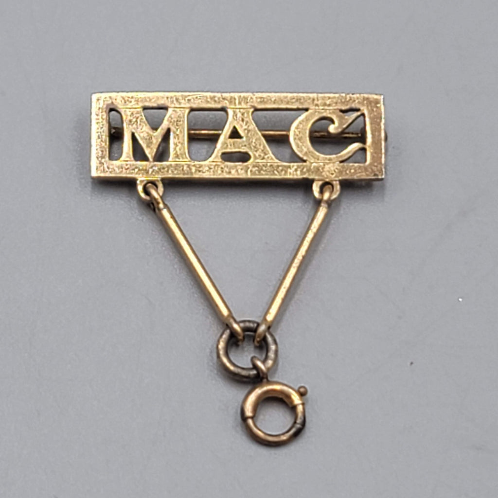 Vintage Gold Plated Charm Holder Brooch Monogram MAC 1.5"
