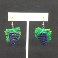 Vintage Pierced Earrings Green and Purple Hand painted Grape Dangle 1 3/8"