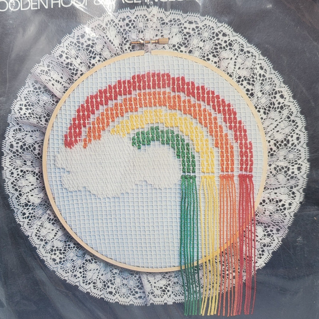 Vintage Red Heart Net Darning Kit Hoop Lace Rainbow Kit 5921-01 NOS