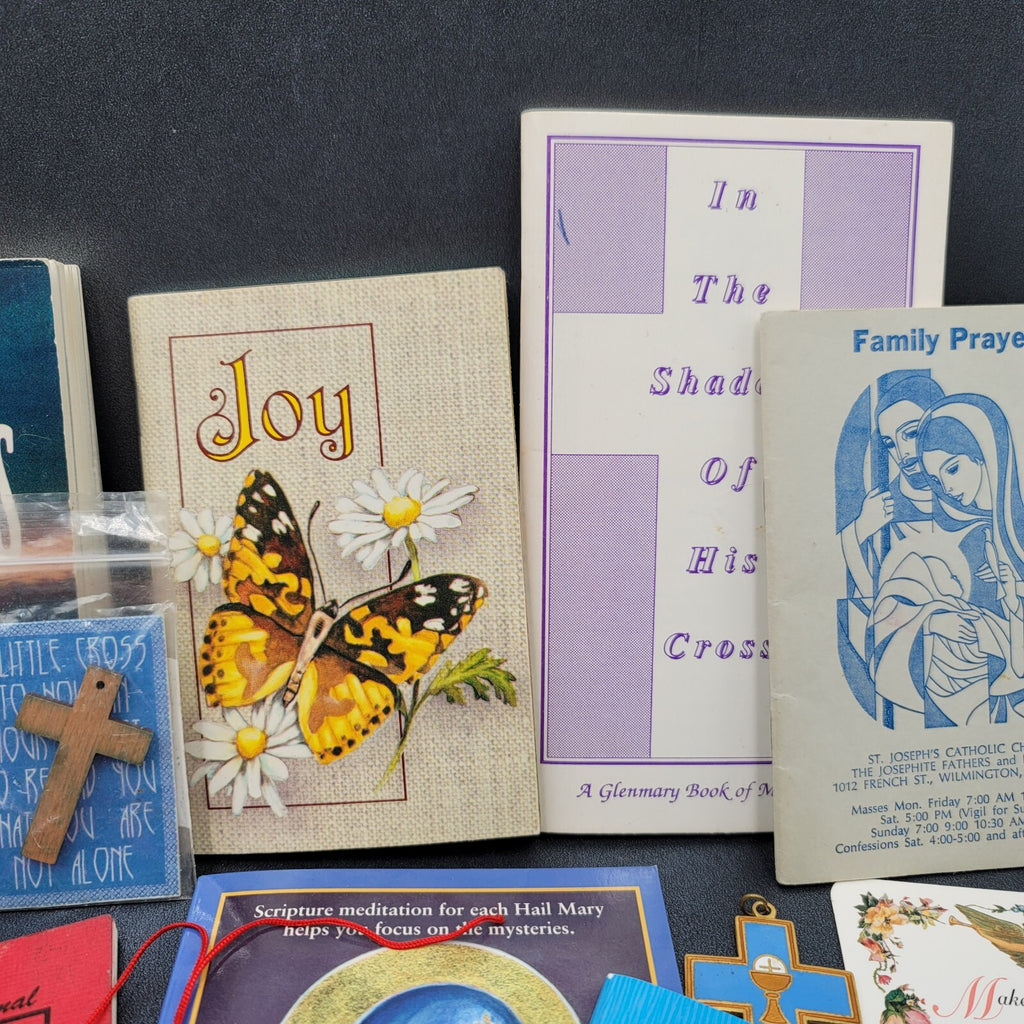 Vintage Religious Booklets Large Lot Rosaries Medals Bracelets etc