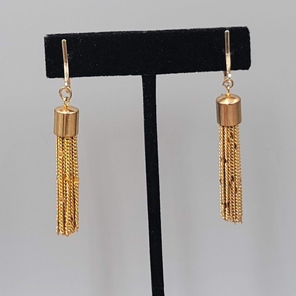Vintage Dangle Multi Chain Clip on Earrings Gold tone 1.75"
