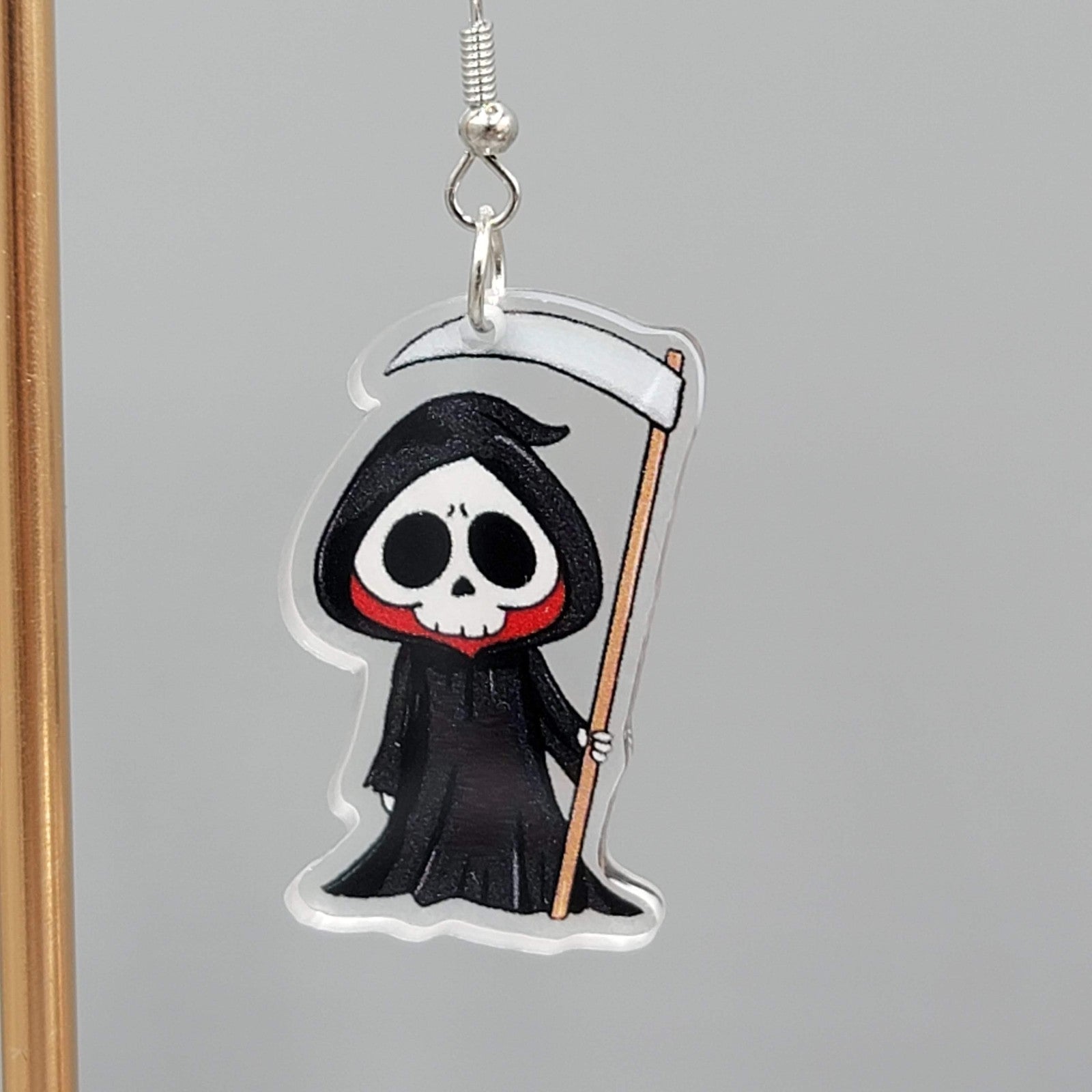 Halloween Grim Reaper Pierced Earrings Silver tone Dangle 1.5 in