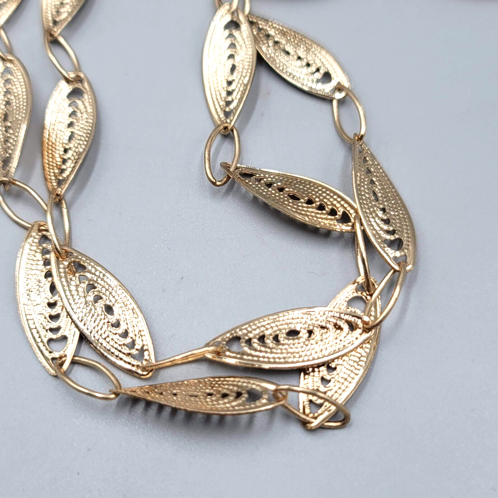 Long Double Chain Necklace Filigree Gold tone 38"-40"