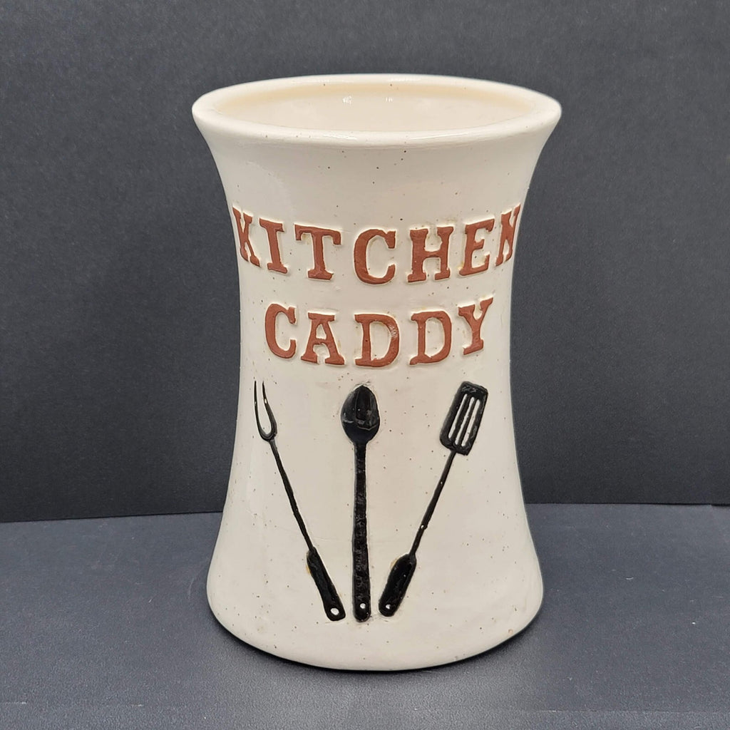 Vintage Hand Painted Kitchen Caddy Speckled Ceramic Kitchen Utensil Holder