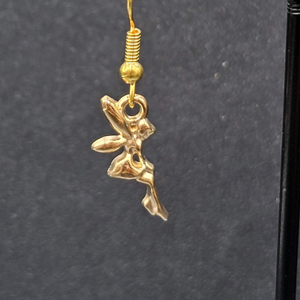 Fairy Pierced Earrings Gold tone Dangle 5/8"
