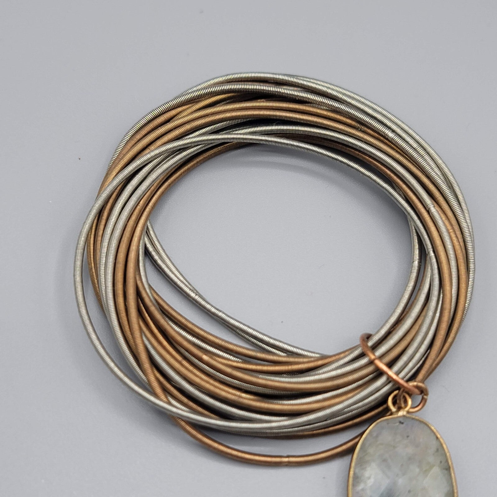 Speckle Stone Bracelet Multi Spring Strand Statement Copper Silver tones 7"