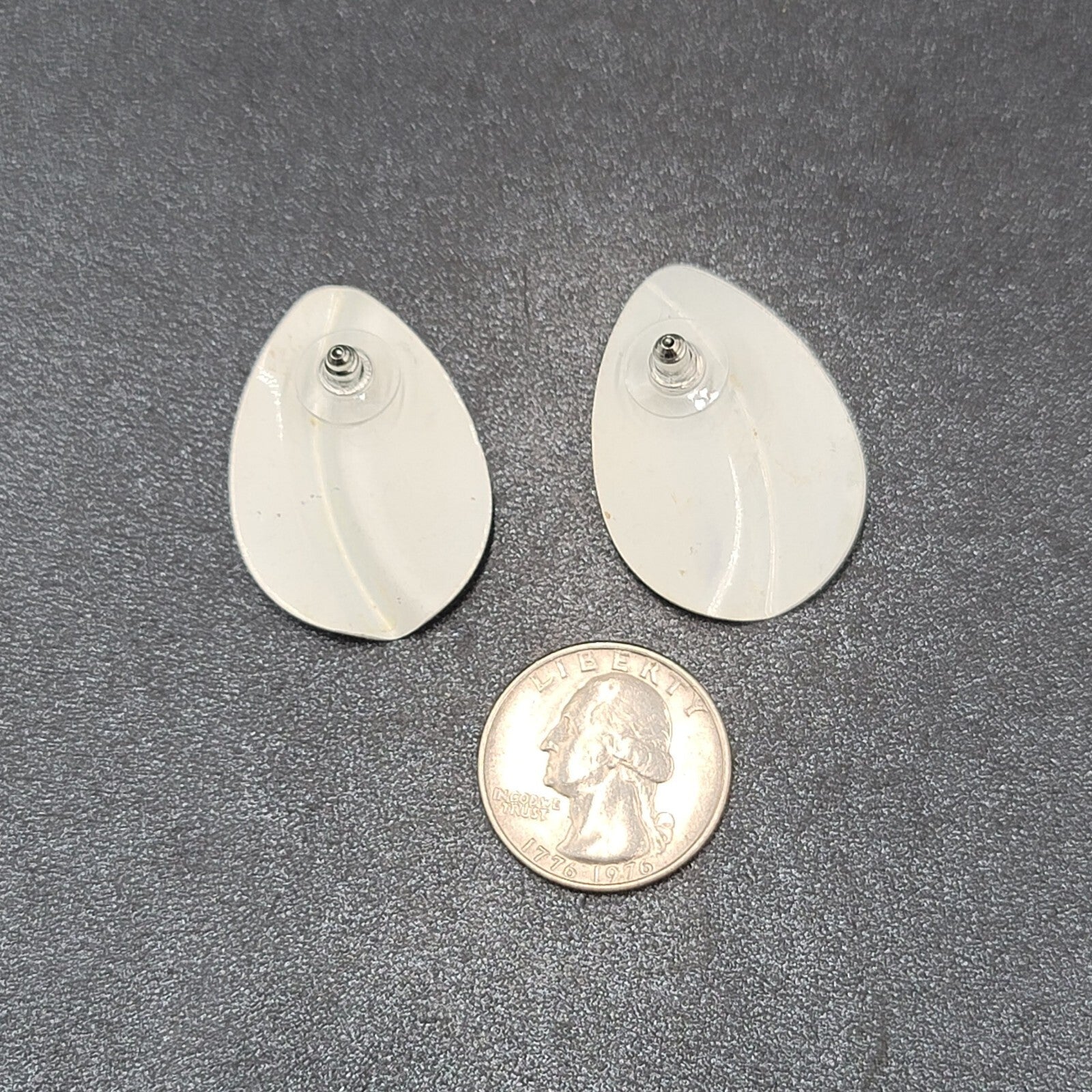 Vintage Pierced Earrings Green White Enamel Drop 1 3/8"