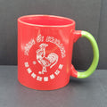 Large Coffee Mug Tea Cup Red Green Rooster "I Put Sriracha on my Sriracha" 20 oz