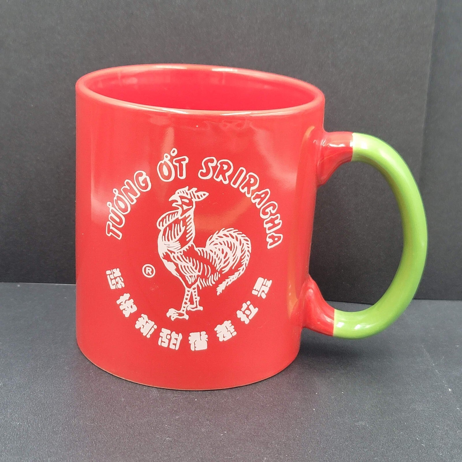 Large Coffee Mug Tea Cup Red Green Rooster "I Put Sriracha on my Sriracha" 20 oz