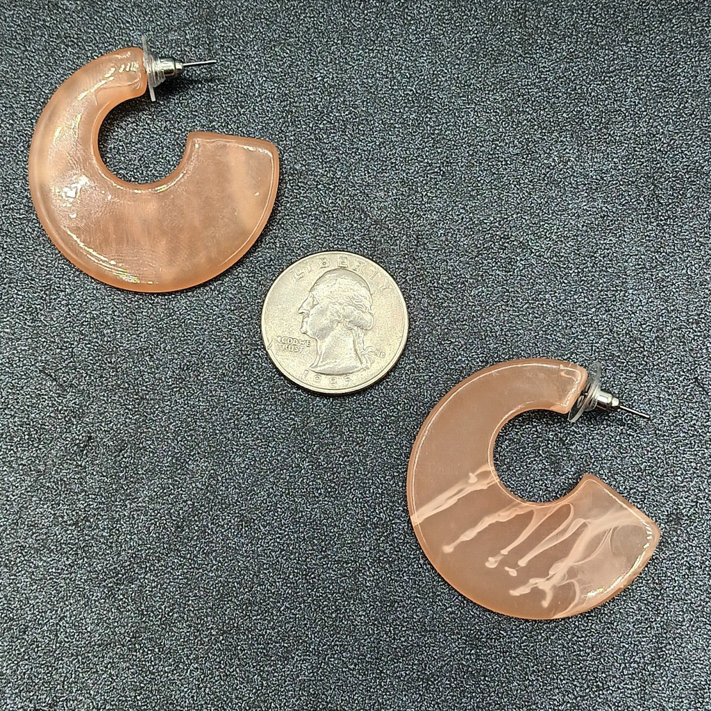 Pierced Earrings Pink Swirl Acrylic Wide Half Hoop Drop 1 5/8"