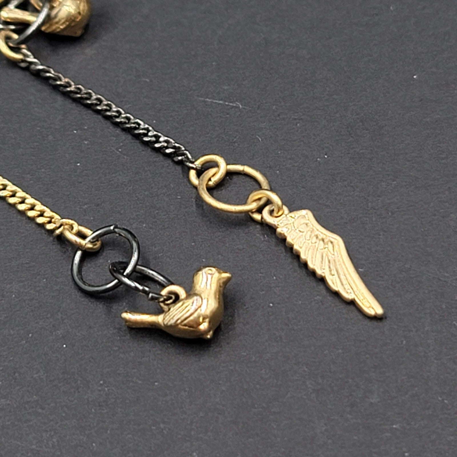 Asymmetrical Bows Birds Angel Wings Pierced Earrings Gold tone Dangle 3"