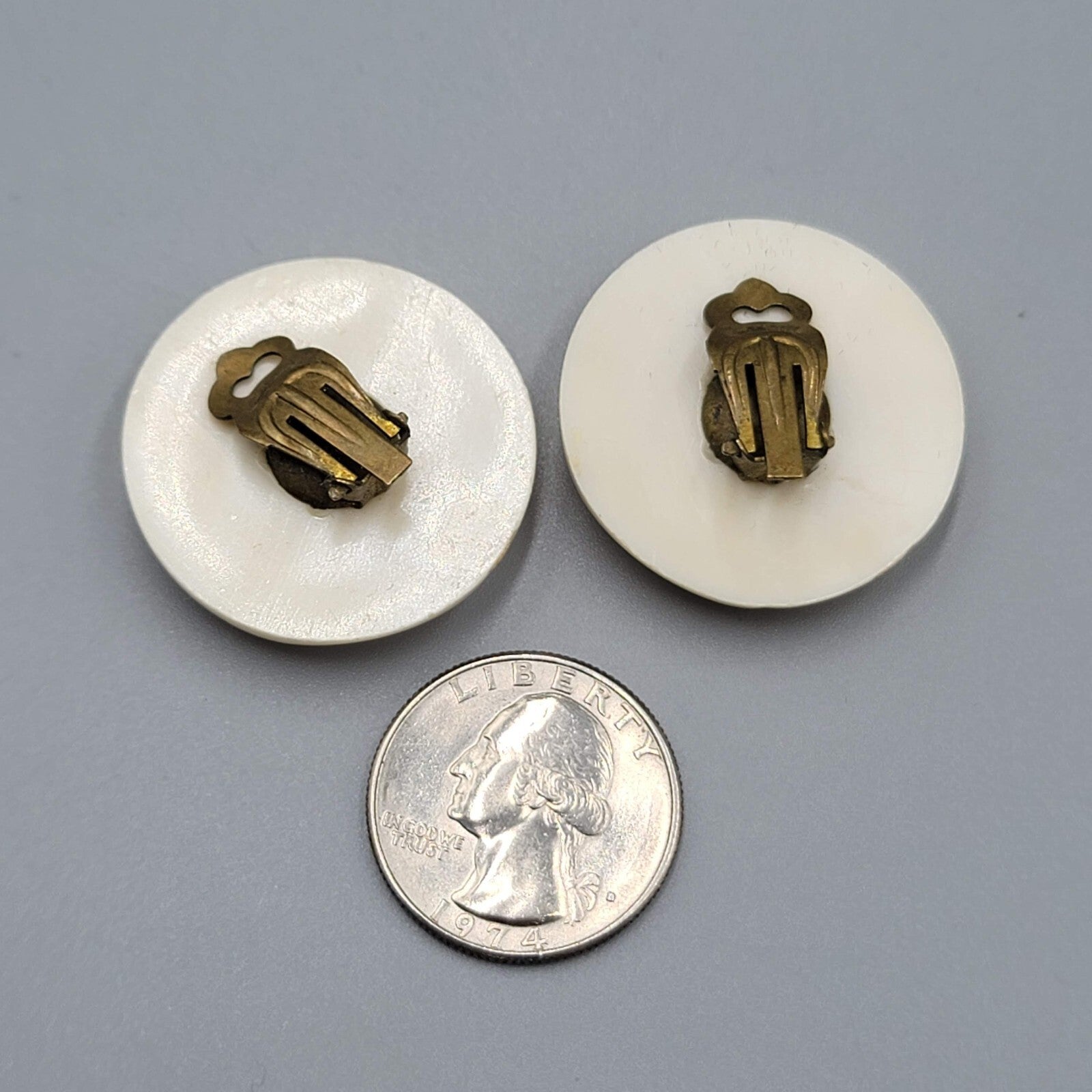 Vintage Germany Clip on Earrings Acrylic White Molded Round 1.25"