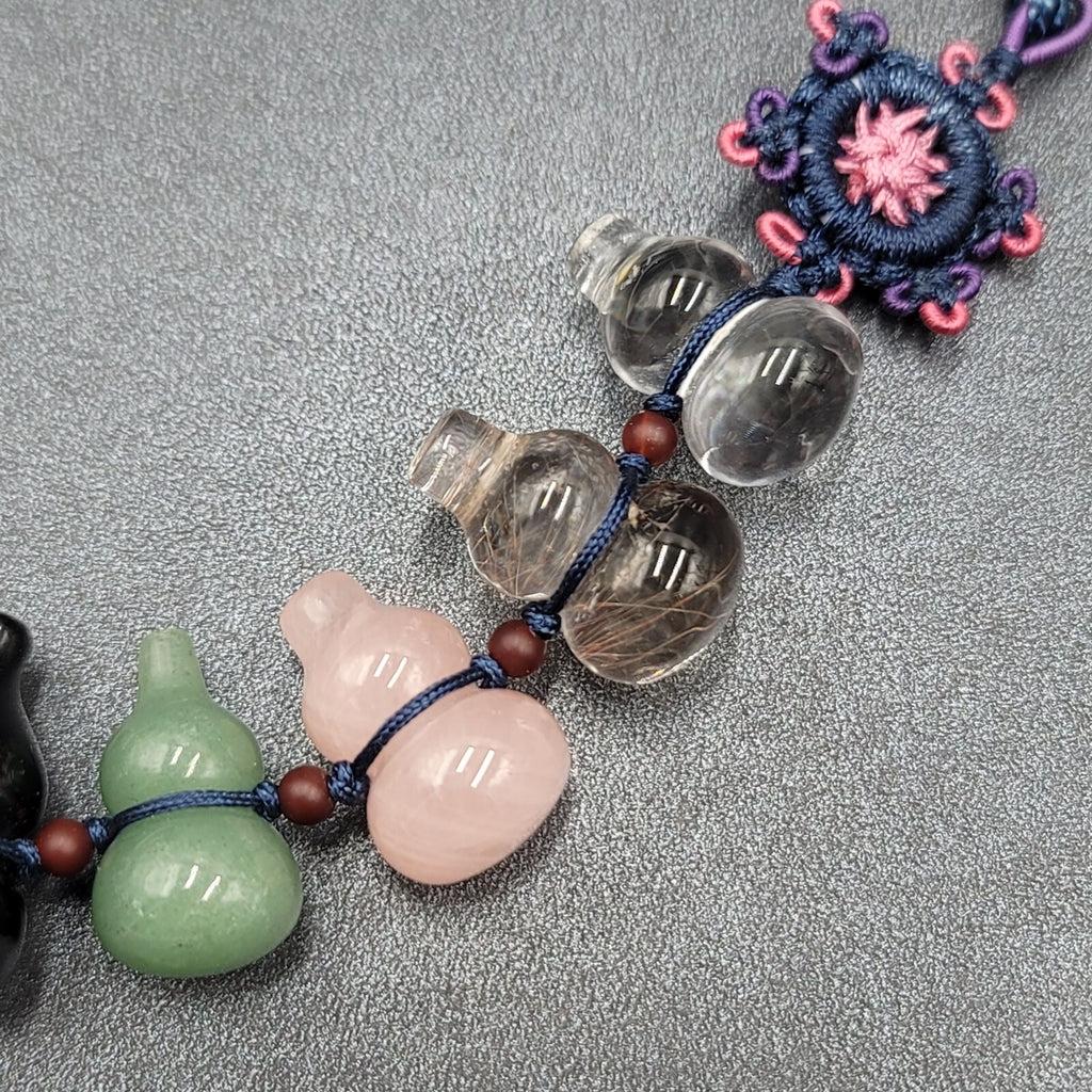 Semi Precious Stones Car Rearview Mirror Pendant Lucky Knot Hanging Ornament 11"