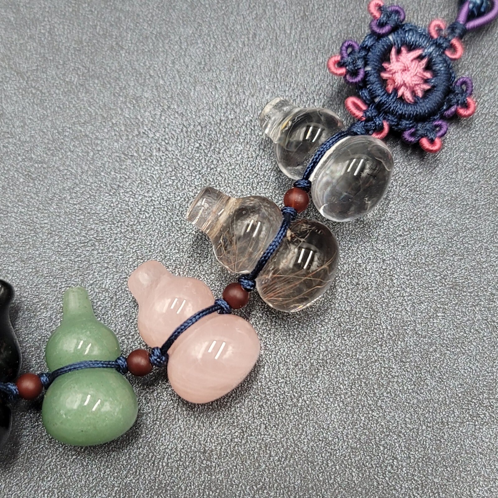 Semi Precious Stones Car Rearview Mirror Pendant Lucky Knot Hanging Ornament 11"