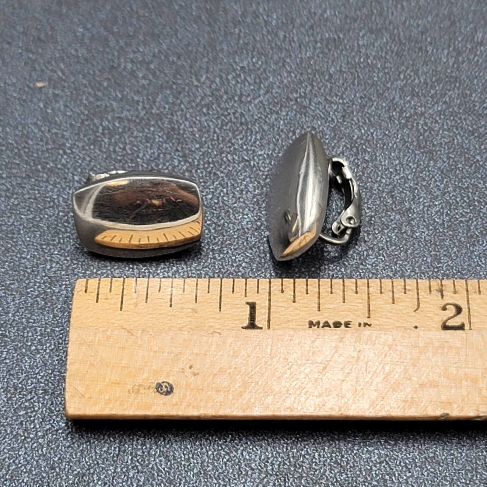 Vintage Clip on Earrings Polished Silver Plated Rectangle Studs 5/8"