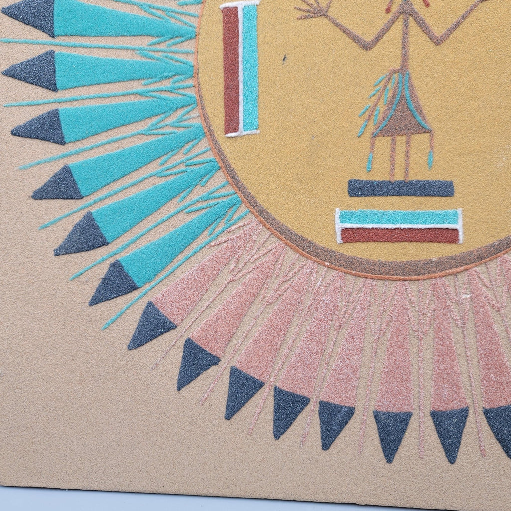 Sun and Eagle Sand Painting Southwestern Art Signed Damon 16 in Square Panel