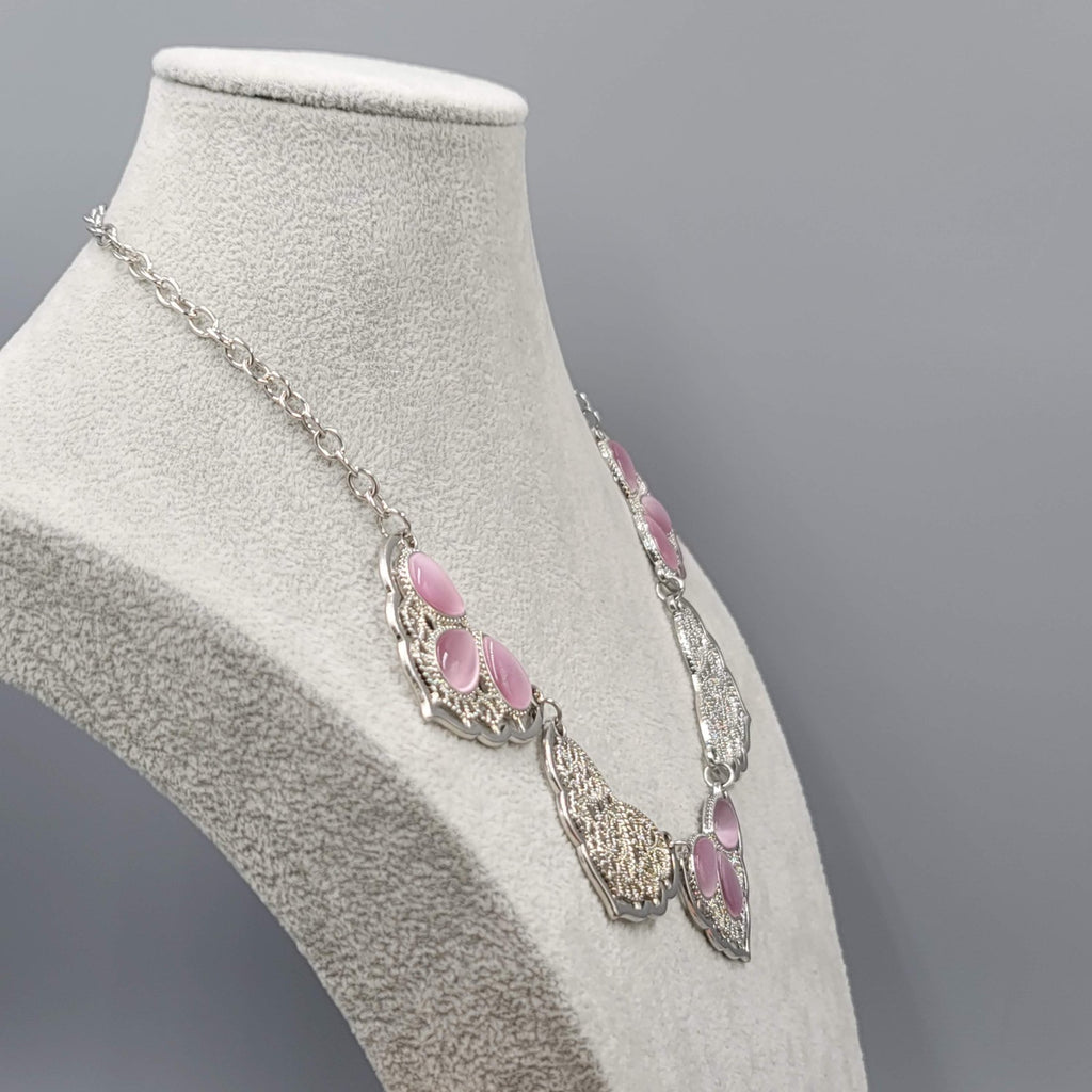 Purple Teardrop Cats Eye Necklace Filigree Silver tone 18"-20"