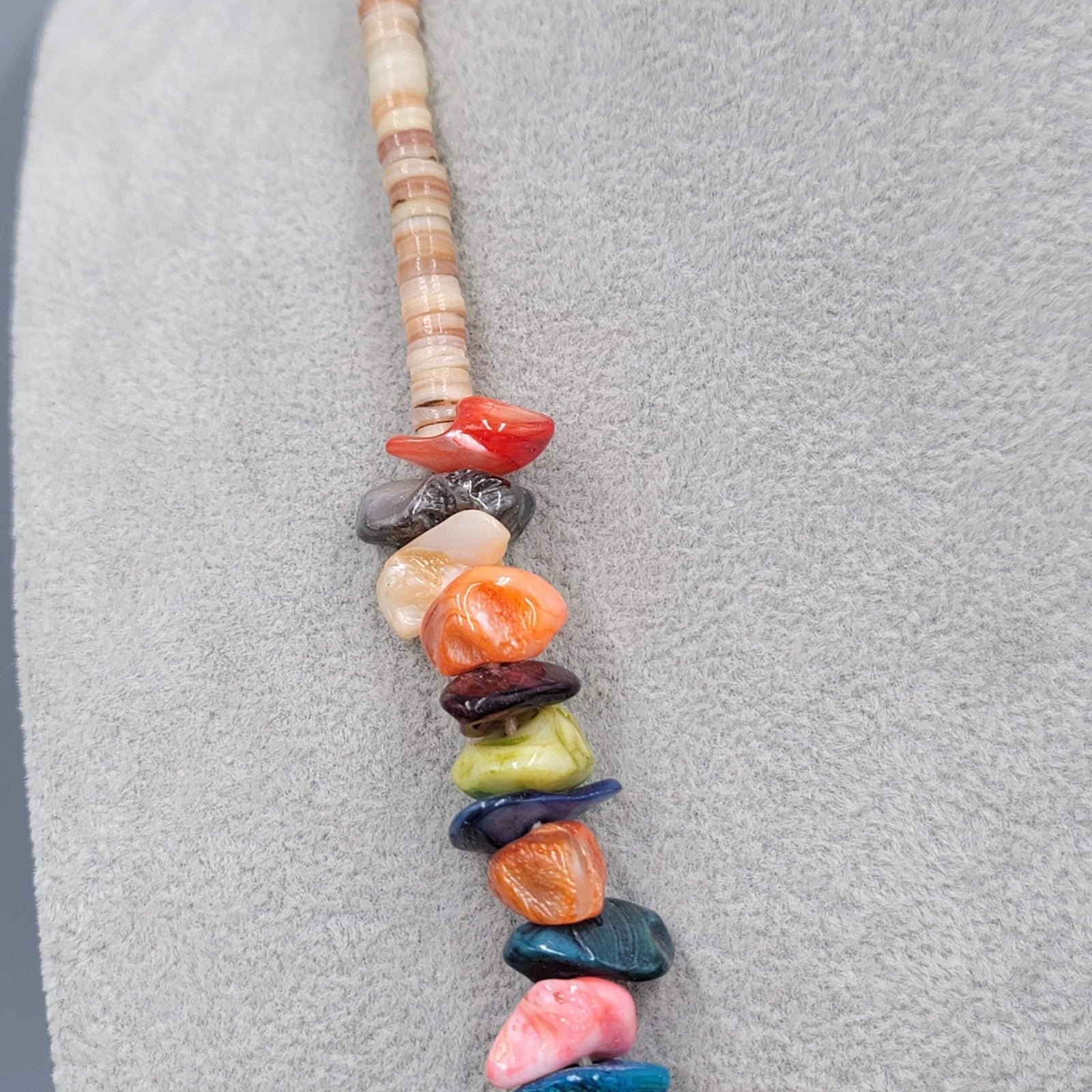 Vintage Dyed Shell Beads Necklace Statement Multicolor 20 in