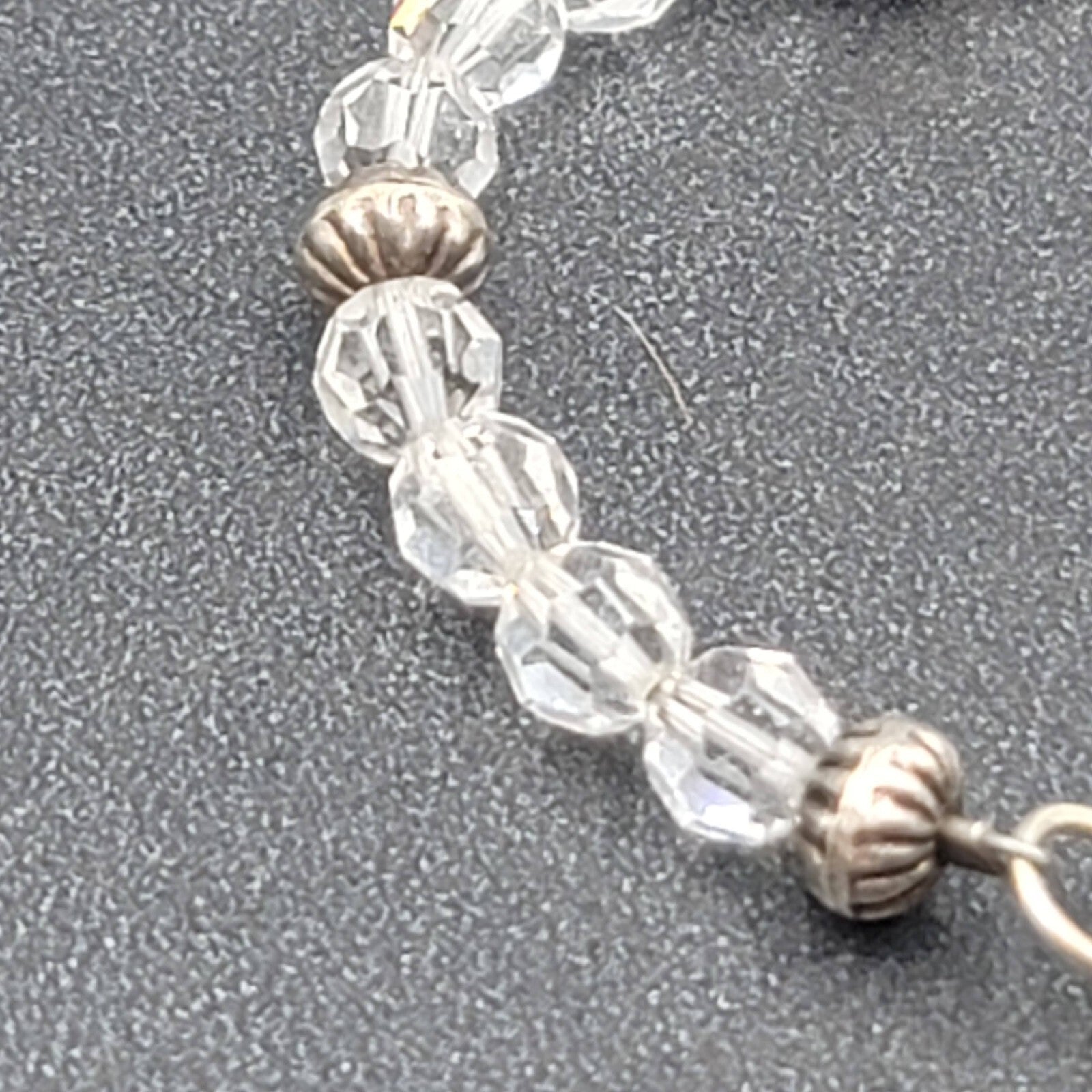 Sterling Silver Crystal Bead Bracelet Bee Charm 6 3/4"