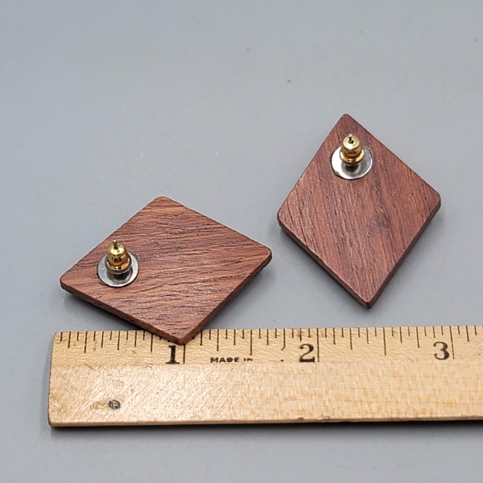 Vintage Wood Statement Pierced Earrings Drop 1 5/8"