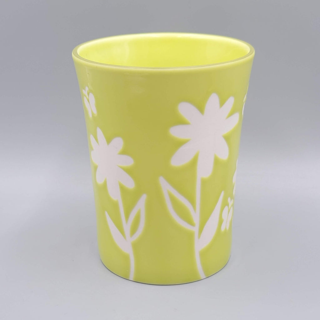 Starbucks Coffee Mug Cup Lime Green White Flowers Butterflies 2007