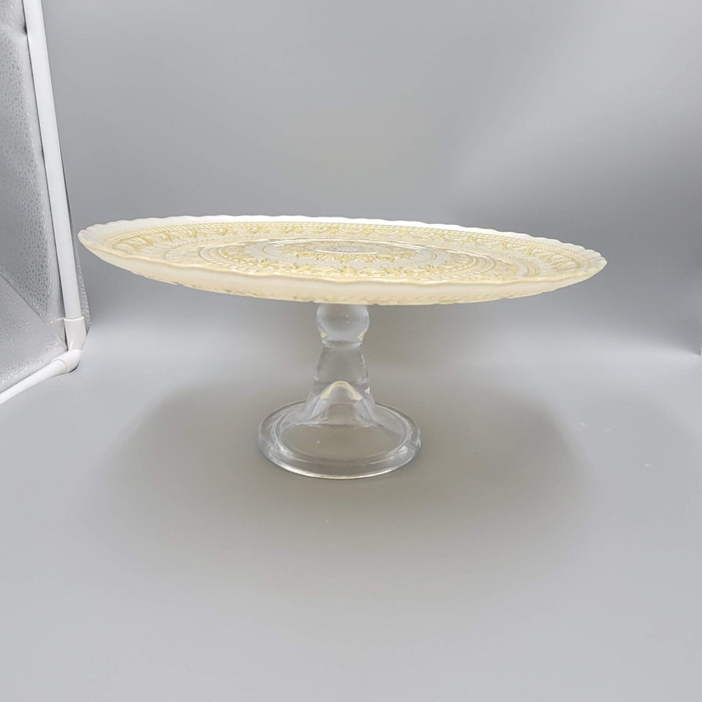 Vintage Painted Turkish Glass Cake Stand with Gold Detailing 10.5 in LOVELY!