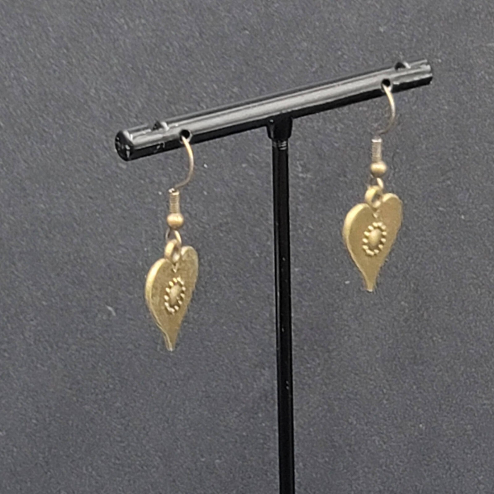 Heart Pierced Earrings Bronze tone Embossed Dangle New 3/4"
