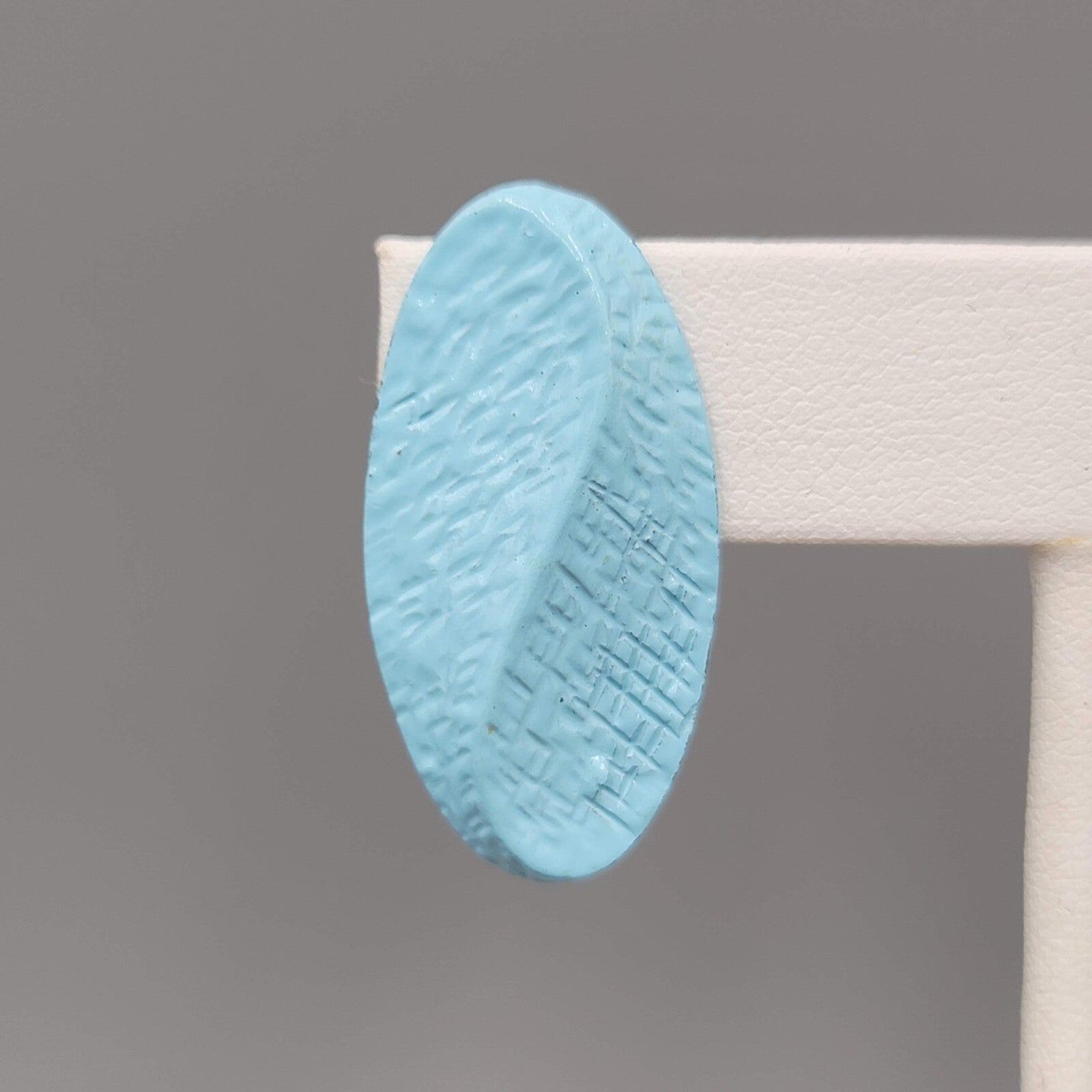 Vintage Light Blue Enamel Pierced Earrings Textured Oval Drop 1.25"