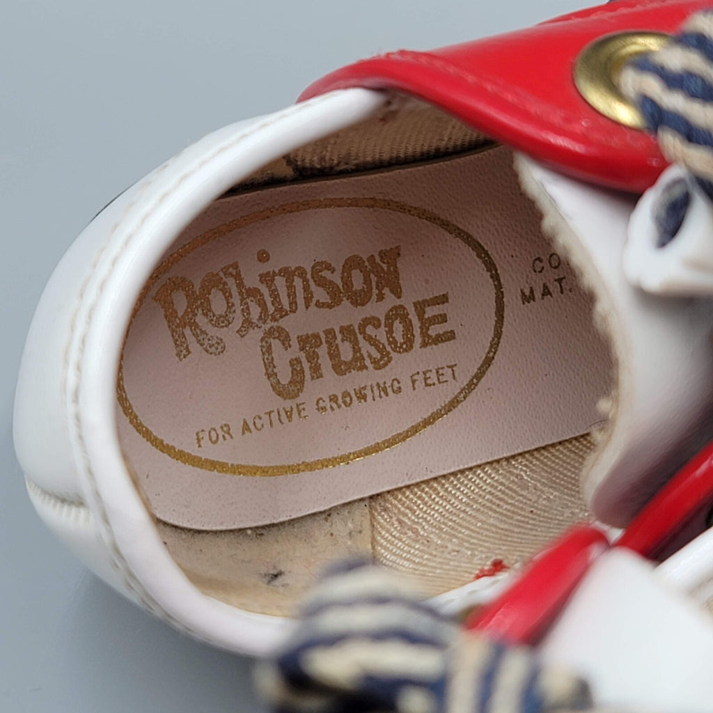 Vintage Baby Toddler Shoes Robinson Crusoe Sz 2 Red White Blue Brass Rivets CUTE