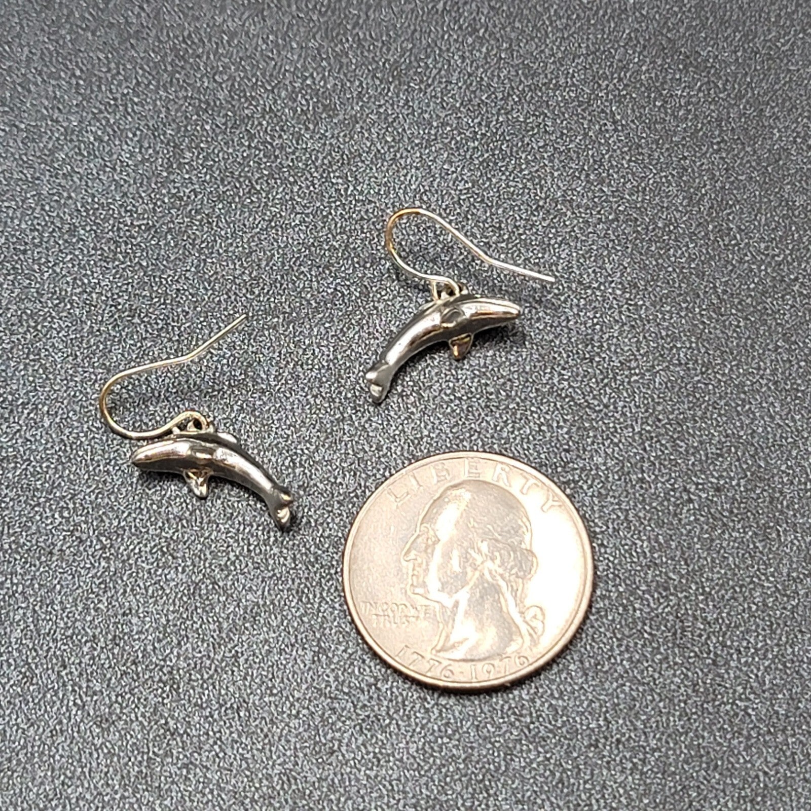 Pierced Earrings Dainty Silver tone Dolphin Dangle 3/4"