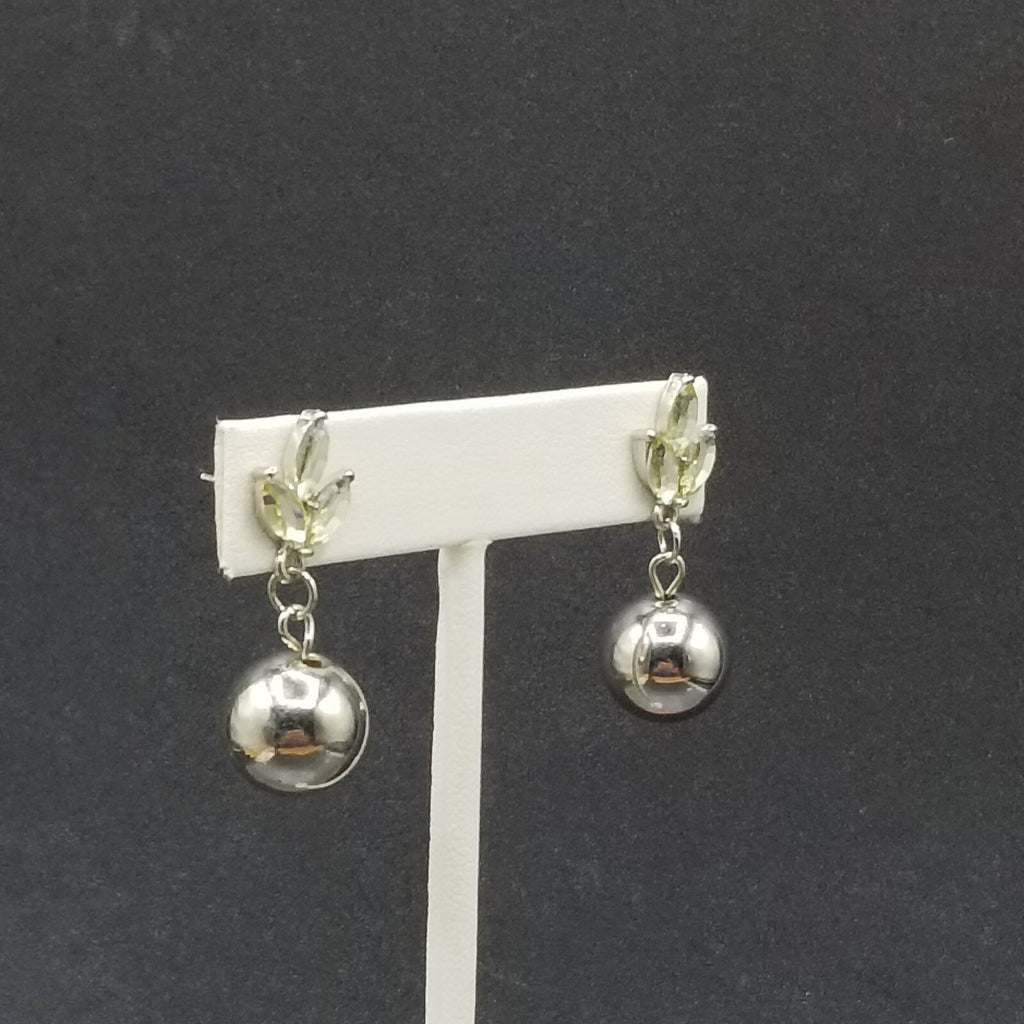 Pierced Earrings Silver tone Faceted Glass Metal Ball Statement Dangle 1 3/8"
